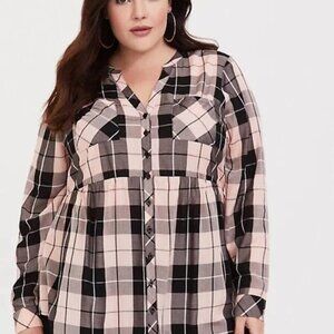 NWOT Torrid Pink & Black Plaid Challis Babydoll Tunic Size 6X (30/32)